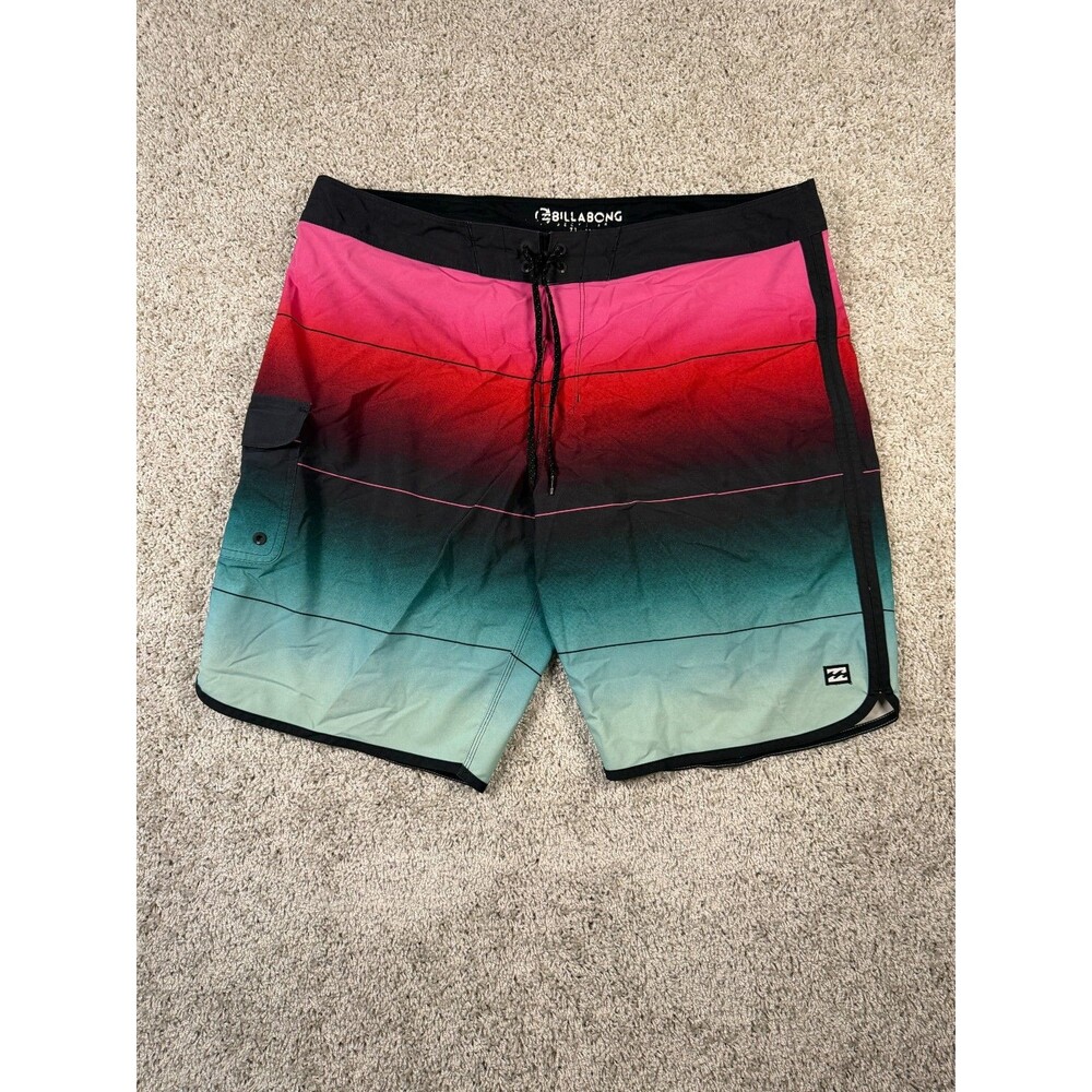 Billabong Men's 73 Pro Boardshorts Pink Teal 4 Way Stretch Surf Swim Trunks 32
